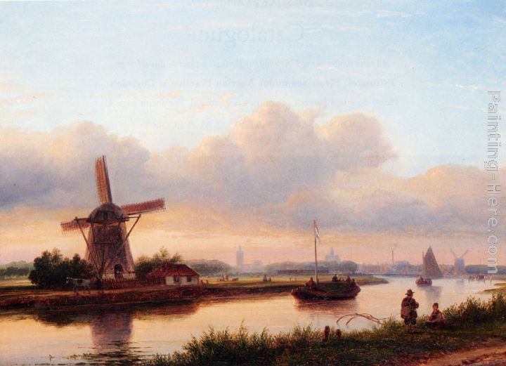 A Panoramic Summer Landscape With Barges On The Trekvliet, The Hague In The Distance painting - Lodewijk Johannes Kleijn A Panoramic Summer Landscape With Barges On The Trekvliet, The Hague In The Distance art painting